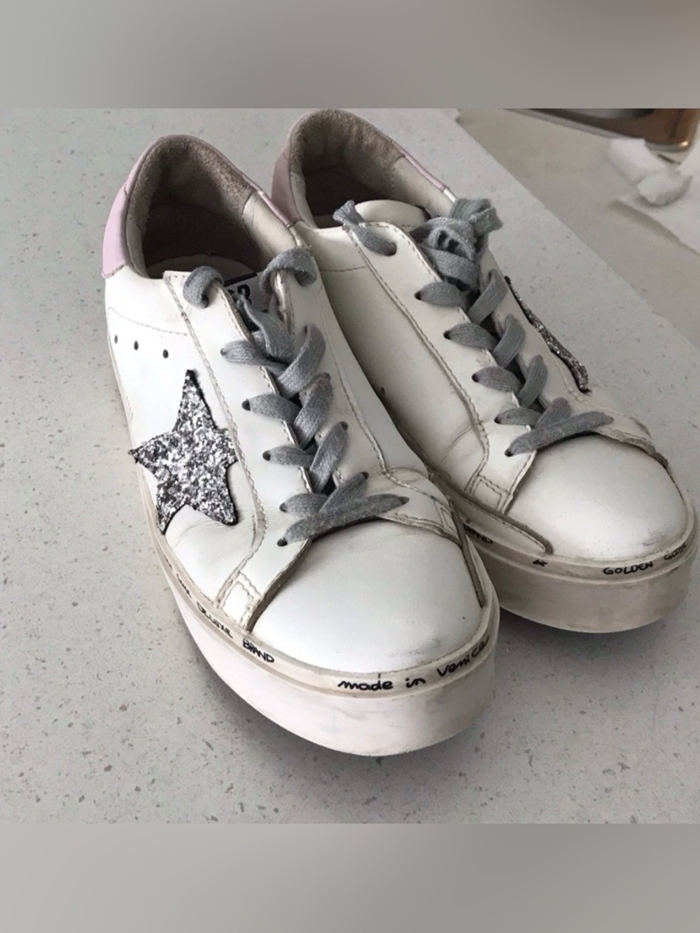 Golden Goose Hi Star Women's Sneakers White/Pink/Gliter Star Size 38/8 Italy
